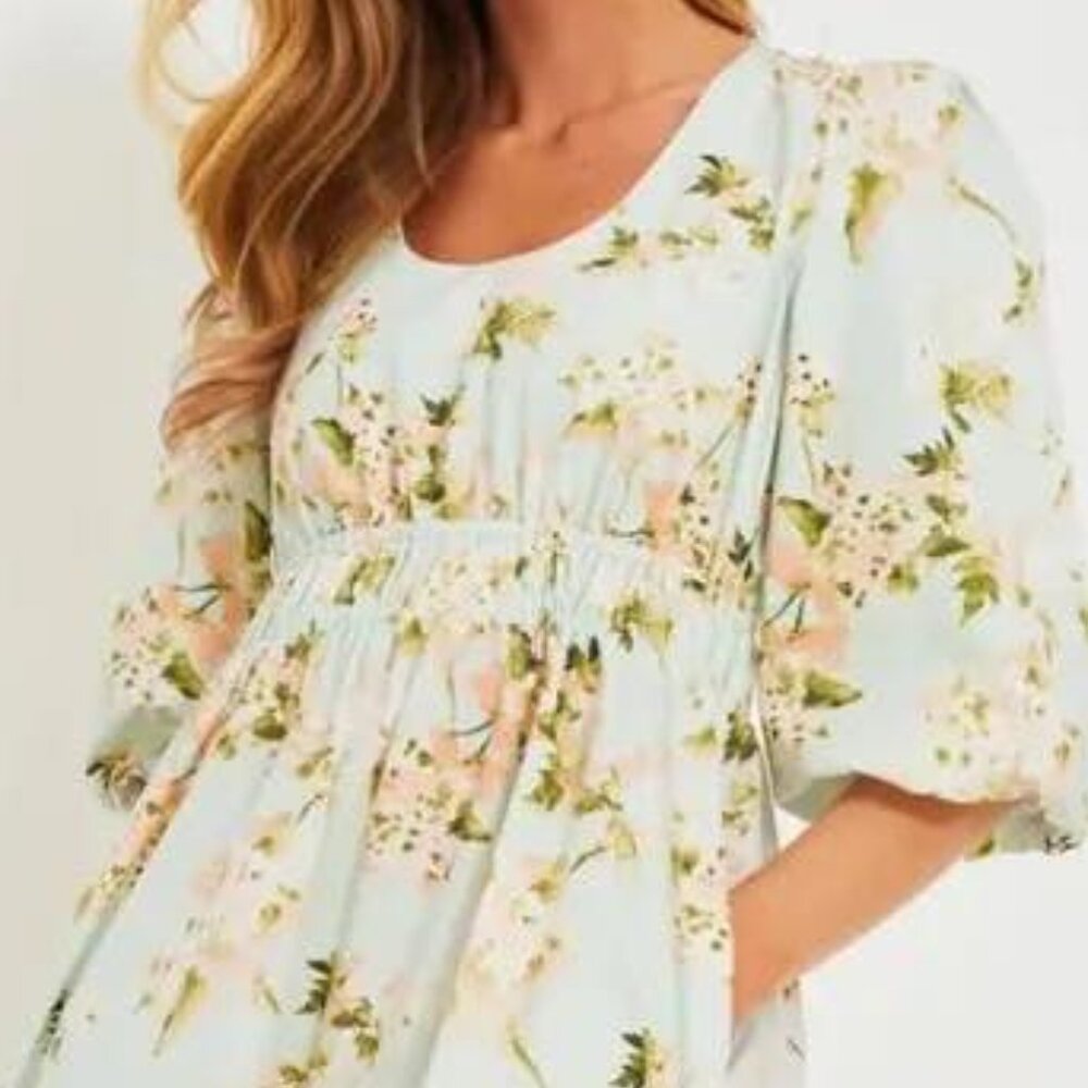 NWT Tuckernuck Aqua Green Floral Watercolor Marlena Dress - M